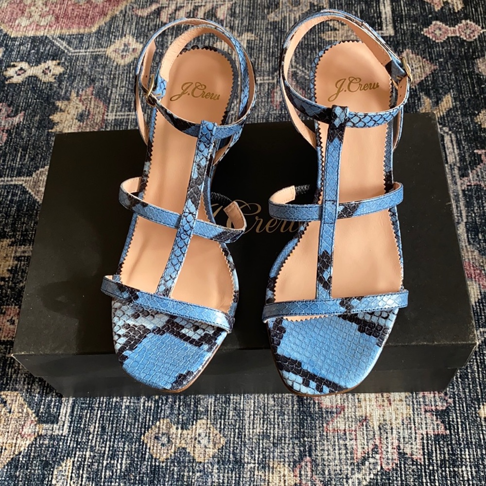 J. crew t-strap wedges in snake embossed leather